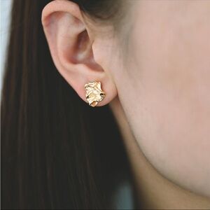 NEW Hammered Crumpled Tarnish-Resistant Gold Plated Stud Post Earrings